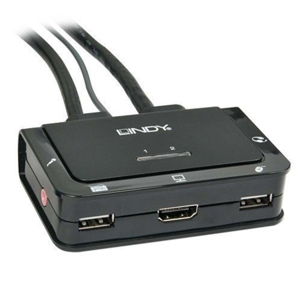 Lindy HDMI KVM Switch 2 Port Compact USB 2 HDMI 4K Audio/Mik.