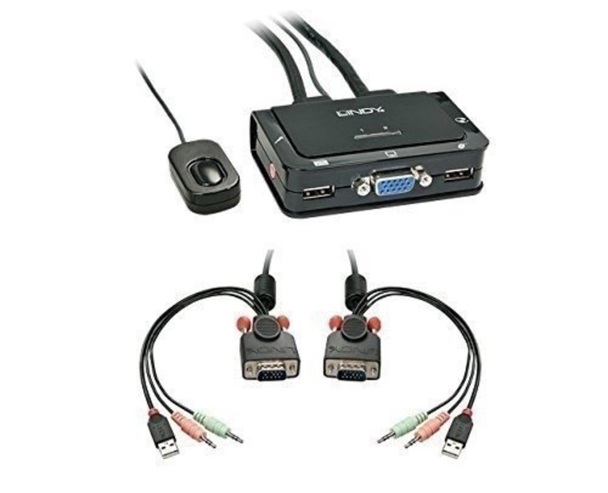 Lindy VGA KVM Switch 2 Port Compact USB 2 Audio USB 2 Audio/Mikrofon – High-Quality KVM-Switch für VGA-Anschluss mit 2 Ports, USB 2.0-Unterstützung und Audio/Mikrofon-Funktionen