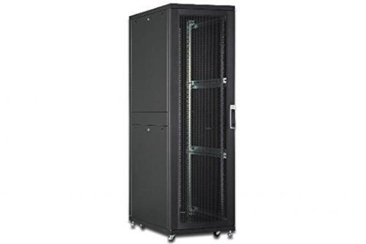 DIGITUS Serverschrank 48.3cm 19 Zoll 42HE schwarz RAL9005 2100x800x1000mm perforierte Tuer inkl.28x Montageschrauben-Set bis 1000 Kg