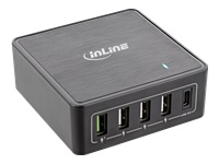 Netzteil InLine® Power Delivery + Quick Charge 3.0 mit 4x USB A + USB Typ-C, 60W, schwarz