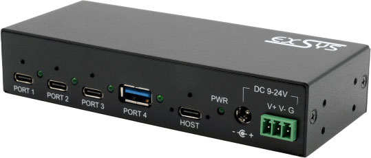 USB 3.2 Gen2 4-Port Hub mit Netzteil, 3x C-Anschluss und 1x A-Anschluss, 12V/5A
