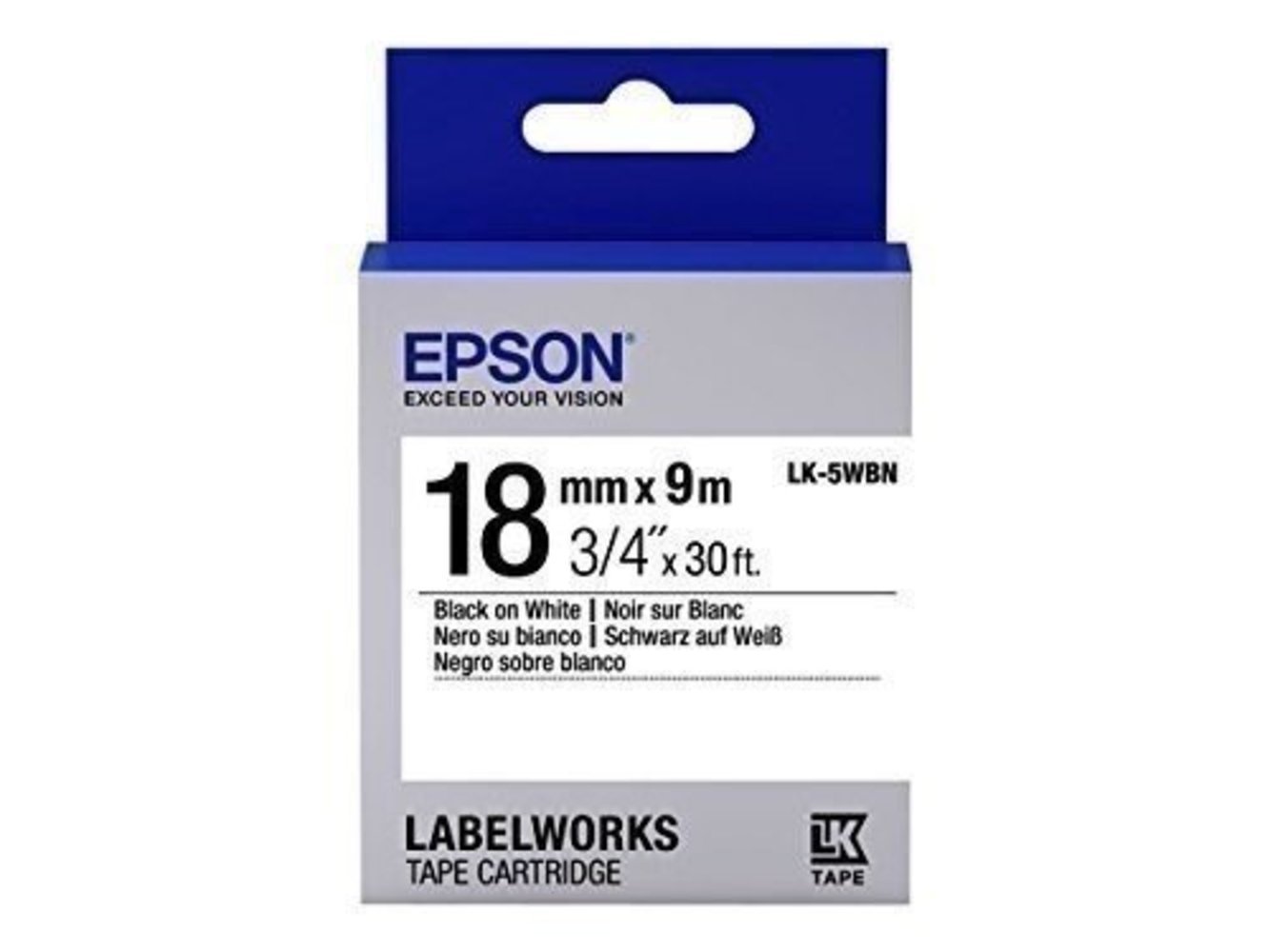 EPSON LK5WBN Standard Schwarz auf Weiss Band 18mm - 9m