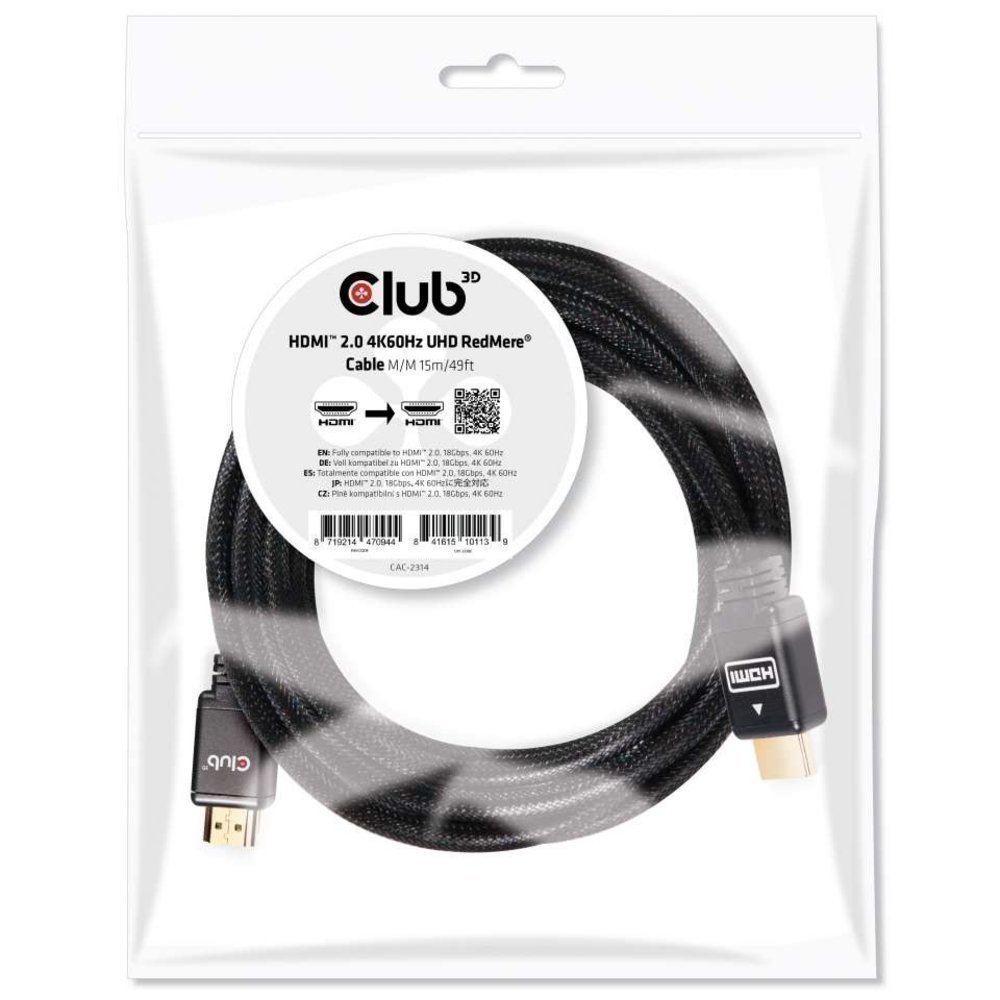 Club3D HDMI-Kabel A->A 2.0 RedMere 4K60Hz UHD 15 Meter bulk