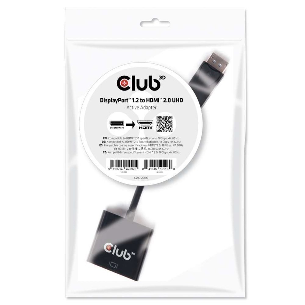 Club3D Adapter DisplayPort > HDMI 2.0 3D 4K60Hz aktiv St/Bu bulk
