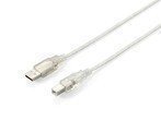 EQUIP USB 2.0 Kabel A->B 5m S/S silbertransparent - Hochwertiges und langlebiges USB-Kabel für schnelle Datenübertragung