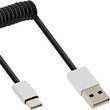 InLine® USB 2.0 Spiralkabel Typ C Stecker an A Stecker schwarz/Alu flexibel 1m