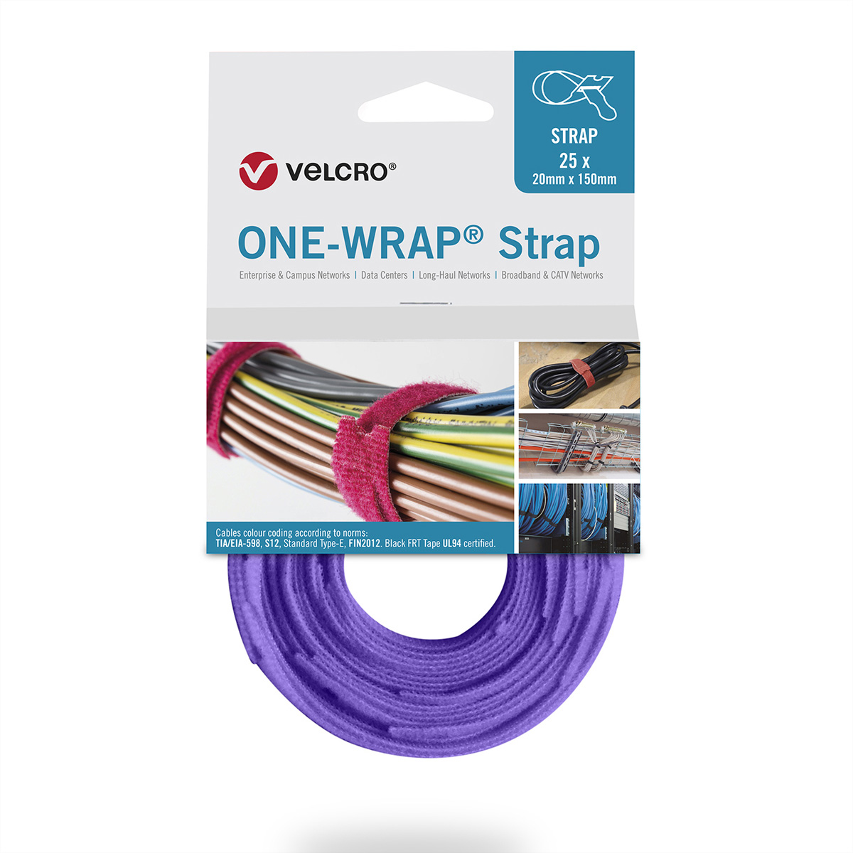 VELCRO One Wrap Violett - Klettband 20x150mm, 25 Stück - Artikelnummer VEL-OW64407